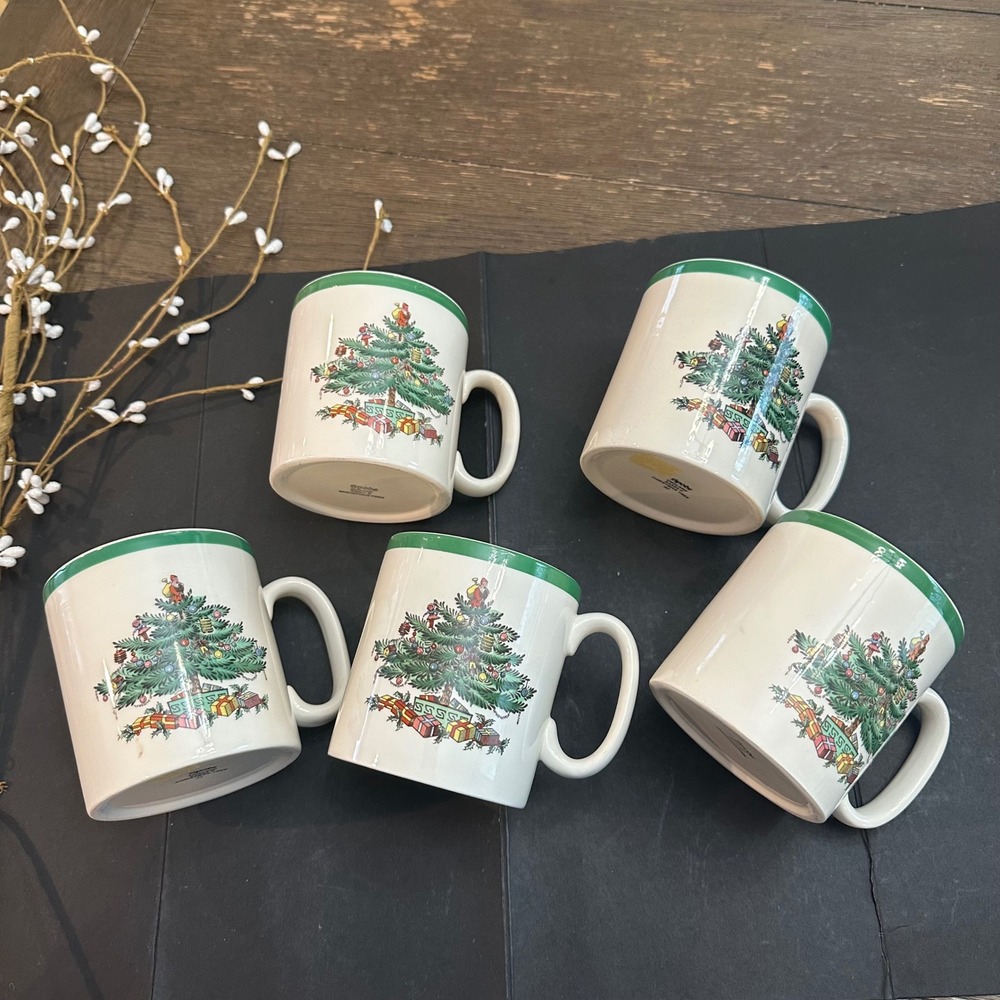 Vintage Spode Christmas‎ Tree Coffee Cocoa Mug England 5 Piece